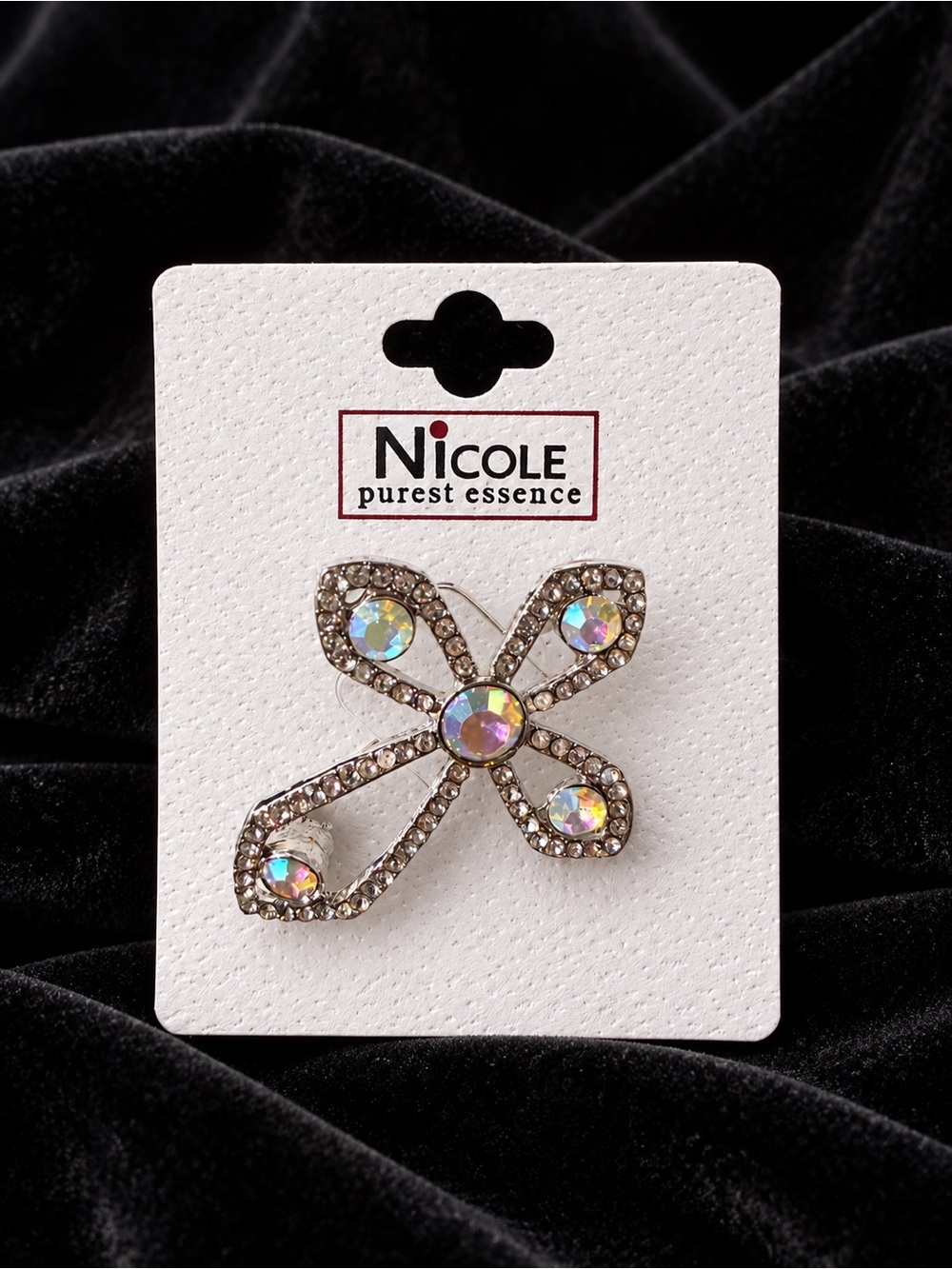 Nicole Crystal Cross Brooch in Iridescent